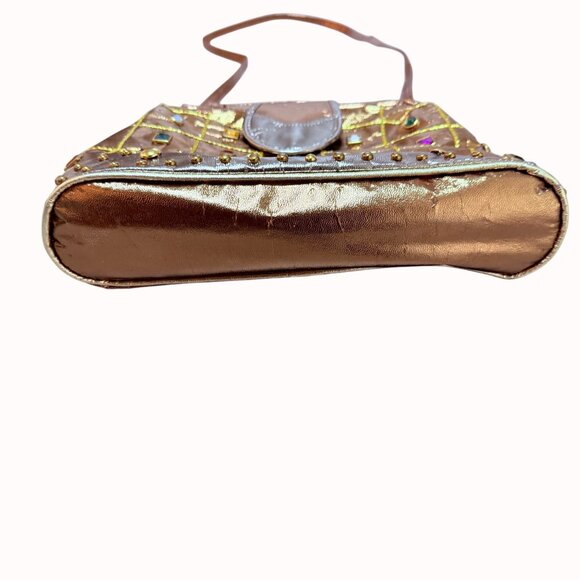 Vintage Baikal Gold Metallic Purse Retro Rhinestone Jewel Handbag Glam Party Bag - Picture 6 of 16